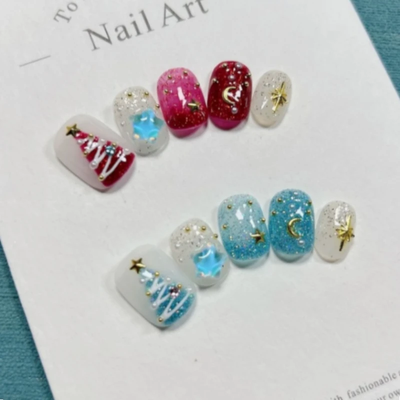 10Pcs AB Style Press-On Nails in Red & Blue Stunning Christmas Tree and Star Design Handmade False Nails for Women&Girls Wear
10Pcs AB Style Press-On Nails in Red & Blue Stunning Christmas Tree and Star Design Handmade False Nails for Women&Girls Wear