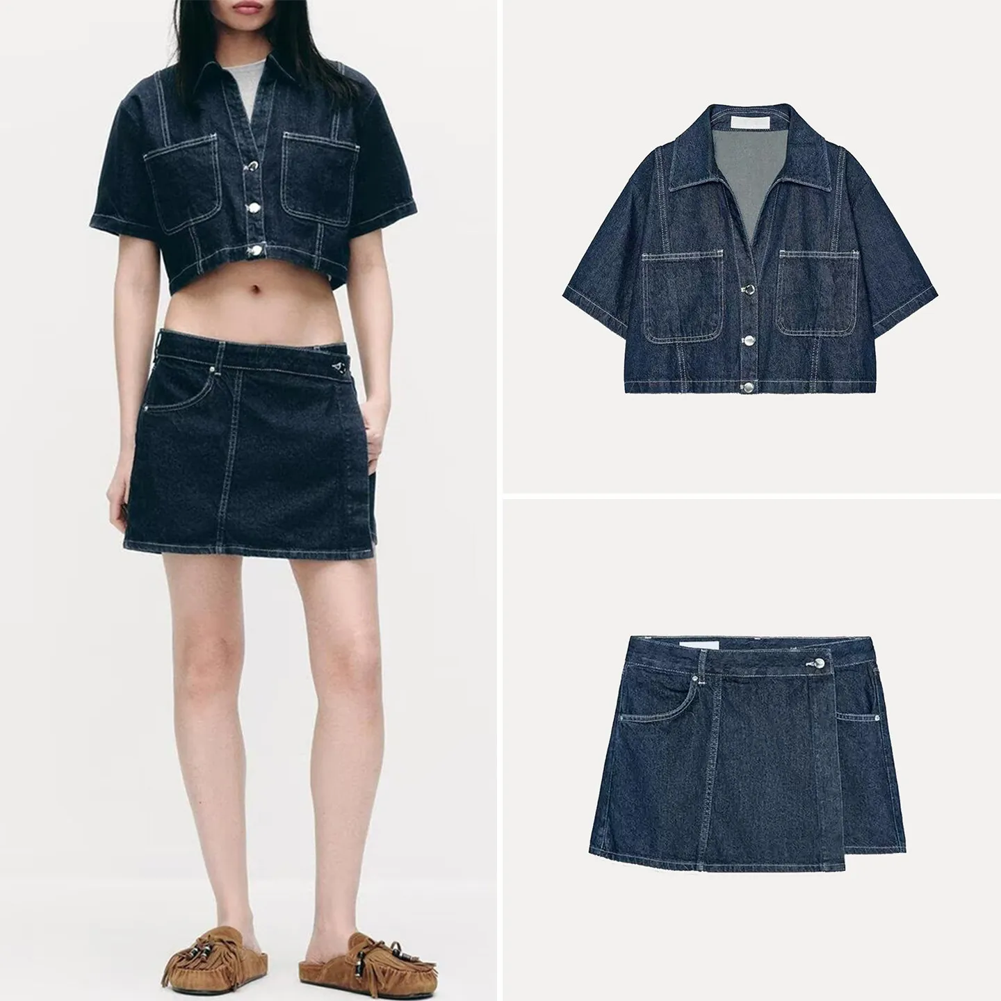 Summer Fashion Women's Short Denim Shirt And High Waist Skirt Set High Waist Leather Shorts Sleeve Length Zadata Brand
Summer Fashion Women's Short Denim Shirt And High Waist Skirt Set High Waist Leather Shorts Sleeve Length Zadata Brand