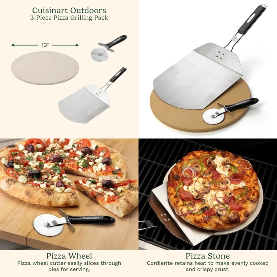 3 Piece Pizza Grilling Pack, 13 Round Pizza Stone for Grill with Cutter and Foldable Stainless Steel Peel, Complete Set to Buil
3 Piece Pizza Grilling Pack, 13 Round Pizza Stone for Grill with Cutter and Foldable Stainless Steel Peel, Complete Set to Buil