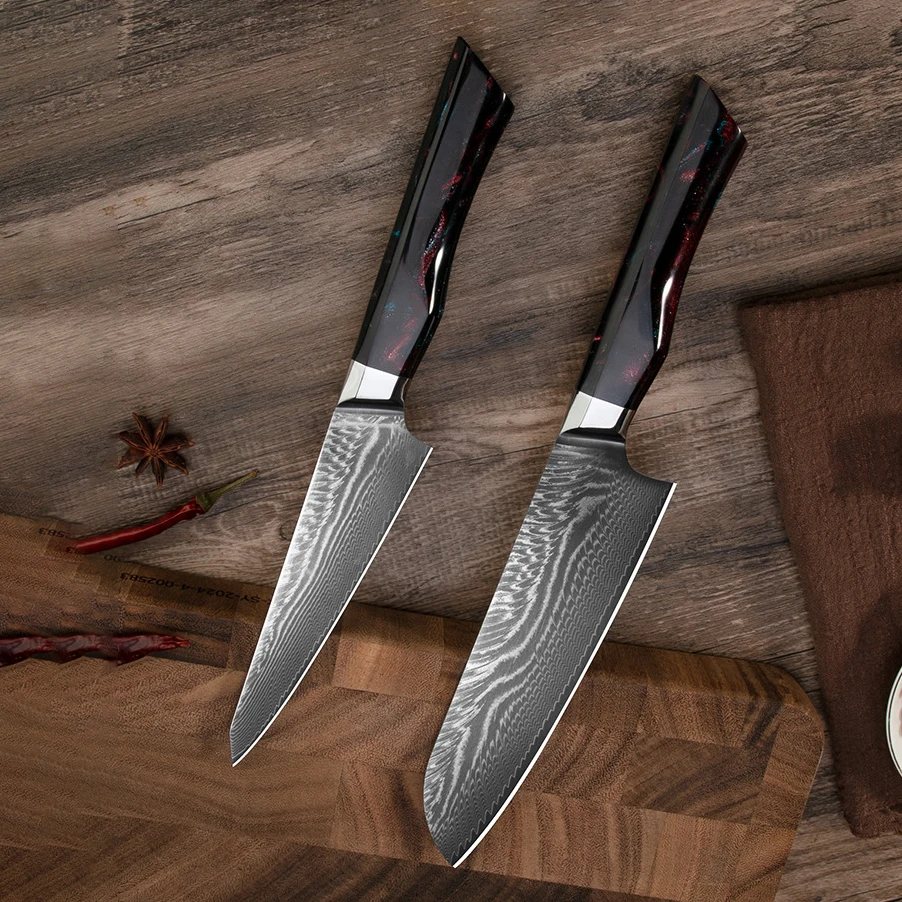 67-layers Damascus Steel Knife VG10 Blade resin Handle santoku utility Chef Slicing Vegetables Cleaver Meat paring Kitchen Knife
67-layers Damascus Steel Knife VG10 Blade resin Handle santoku utility Chef Slicing Vegetables Cleaver Meat paring Kitchen Knife