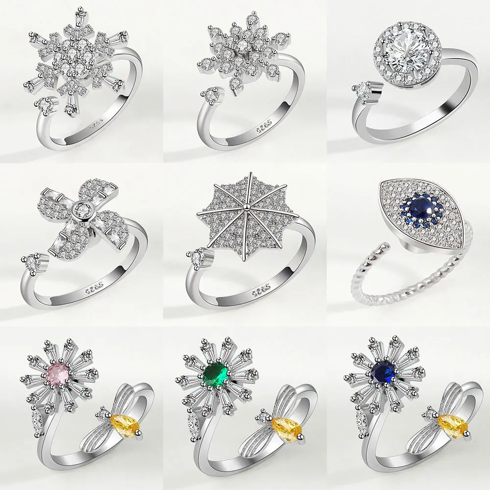 Adjustable Rotatable CZ Open Ring, Spinning Snowflake/Flower Shape Silver Ring for Women
Adjustable Rotatable CZ Open Ring, Spinning Snowflake/Flower Shape Silver Ring for Women