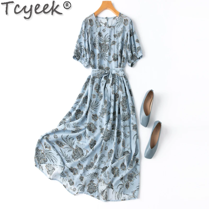 Tcyeek 100% Mulberry Real Silk Summer Dress Elegant Women's Dress Lace-up Fashion Dresses for Women Beach Dresses Vestido Mujer
Tcyeek 100% Mulberry Real Silk Summer Dress Elegant Women's Dress Lace-up Fashion Dresses for Women Beach Dresses Vestido Mujer