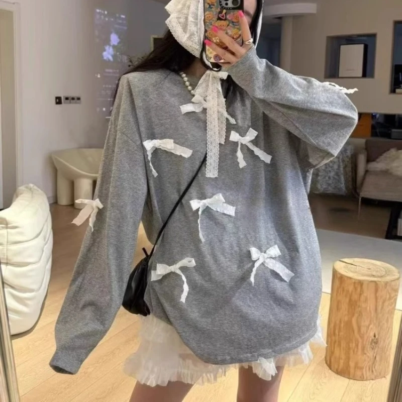 Summer Fashion O Neck Long Sleeve Loose T Shirts Sweet Bow Appliques Lazy High Street Clothes Y2k Have Shoulder Pads Thin Tops
Summer Fashion O Neck Long Sleeve Loose T Shirts Sweet Bow Appliques Lazy High Street Clothes Y2k Have Shoulder Pads Thin Tops