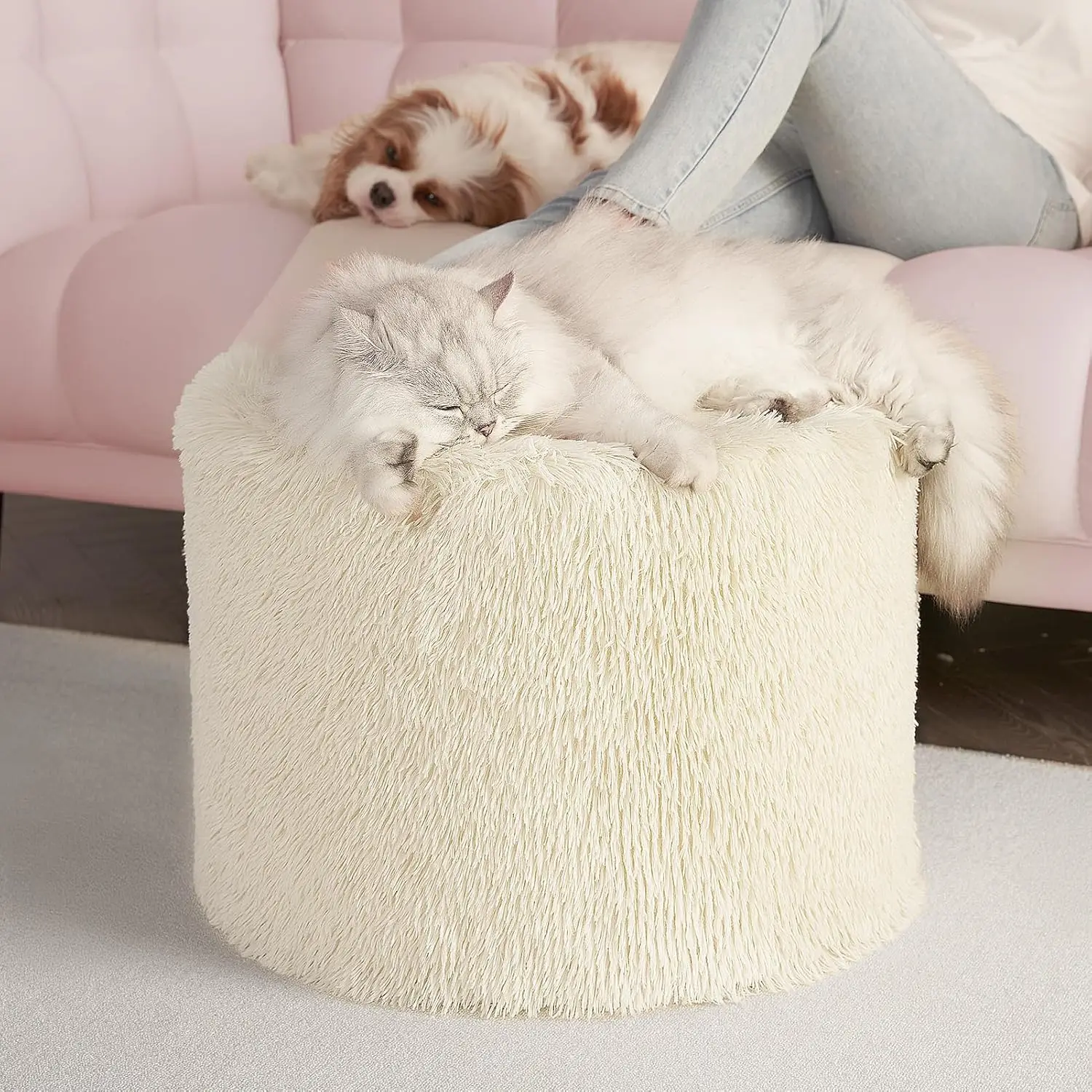 Faux Fur Round Ottoman Foot Rest, 17x14 Foam Filled, Washable Cover for Living Room & Bedroom, Beige
Faux Fur Round Ottoman Foot Rest, 17x14 Foam Filled, Washable Cover for Living Room & Bedroom, Beige