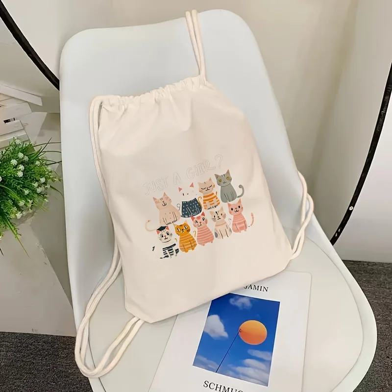 1pc & Cat Print Backpack With Kitten Applique - Large Capacity Drawstring Bookbag, Fabric For, Machine Washable, Casual Daycare
1pc & Cat Print Backpack With Kitten Applique - Large Capacity Drawstring Bookbag, Fabric For, Machine Washable, Casual Daycare