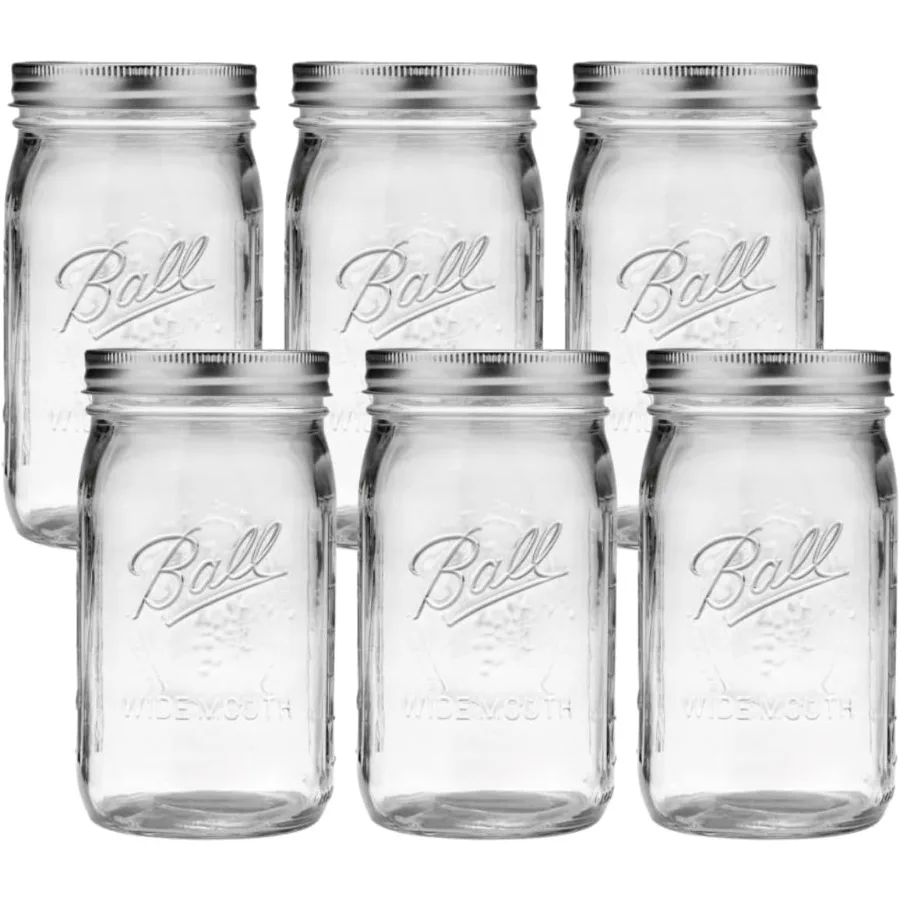 Ball Wide Mouth Glass Mason Jars with Lids and Bands Used for Canning Pickling Juice Jam Jelly Quart Size 32 Ounce Pack of 6
Ball Wide Mouth Glass Mason Jars with Lids and Bands Used for Canning Pickling Juice Jam Jelly Quart Size 32 Ounce Pack of 6