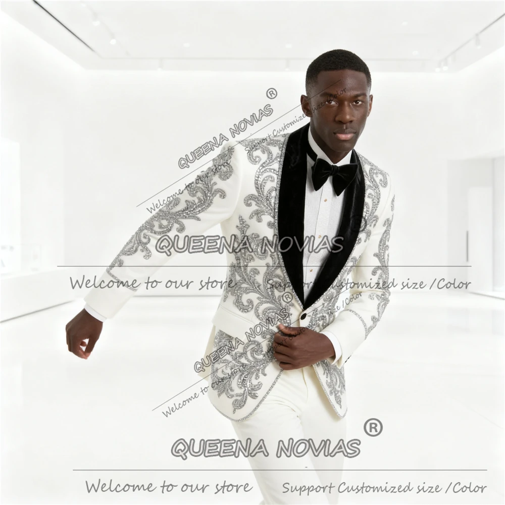 Мужские костюмы с блестящими камнями и бисером на свадьбу, комплекты из 2 предметов, пиджаки для выпускного вечера с шалью и лацканами, индивидуальный банкетный наряд для жениха, Ropa Hombre
Мужские костюмы с блестящими камнями и бисером на свадьбу, комплекты из 2 предметов, пиджаки для выпускного вечера с шалью и лацканами, индивидуальный банкетный наряд для жениха, Ropa Hombre