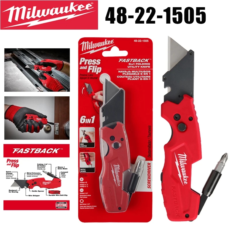Milwaukee 48-22-1505 FASTBACK 6-in-1 Utility Knife Multi-Tool with Screwdriver Wire Stripper & Bottle Opener
Milwaukee 48-22-1505 FASTBACK 6-in-1 Utility Knife Multi-Tool with Screwdriver Wire Stripper & Bottle Opener