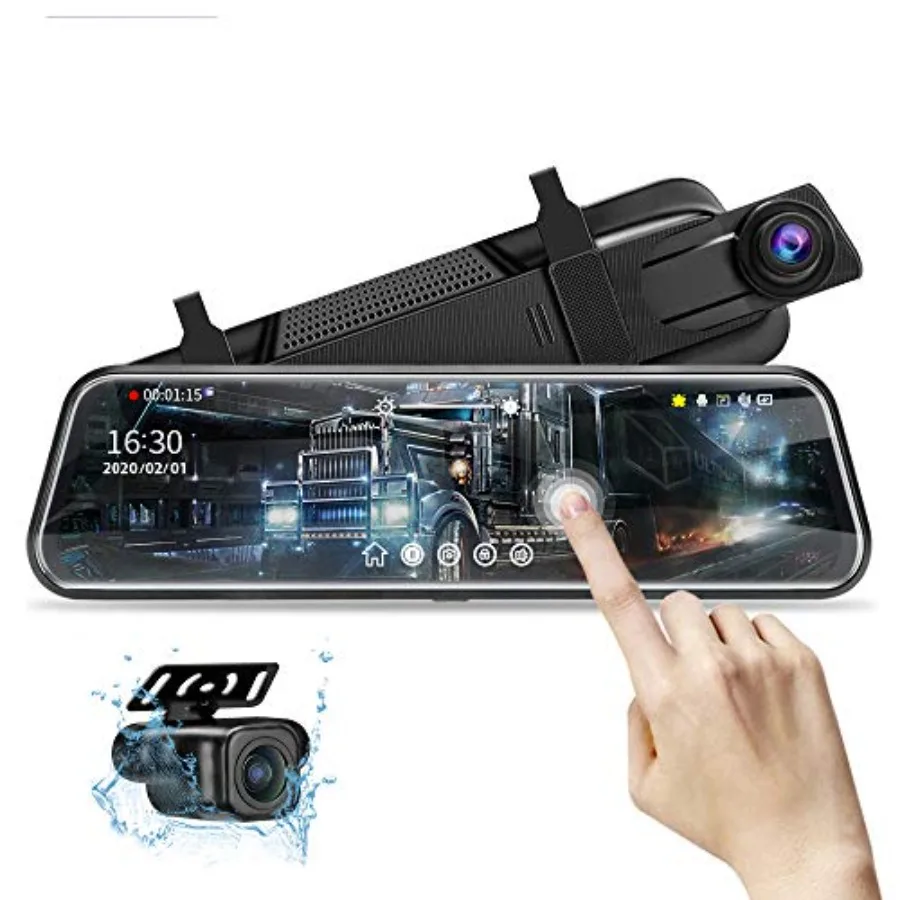 Car dashboard mount mirror dash cam with night vision, 1080P FHD full touch screen, black aluminum alloy, front/rear view, 170
Car dashboard mount mirror dash cam with night vision, 1080P FHD full touch screen, black aluminum alloy, front/rear view, 170