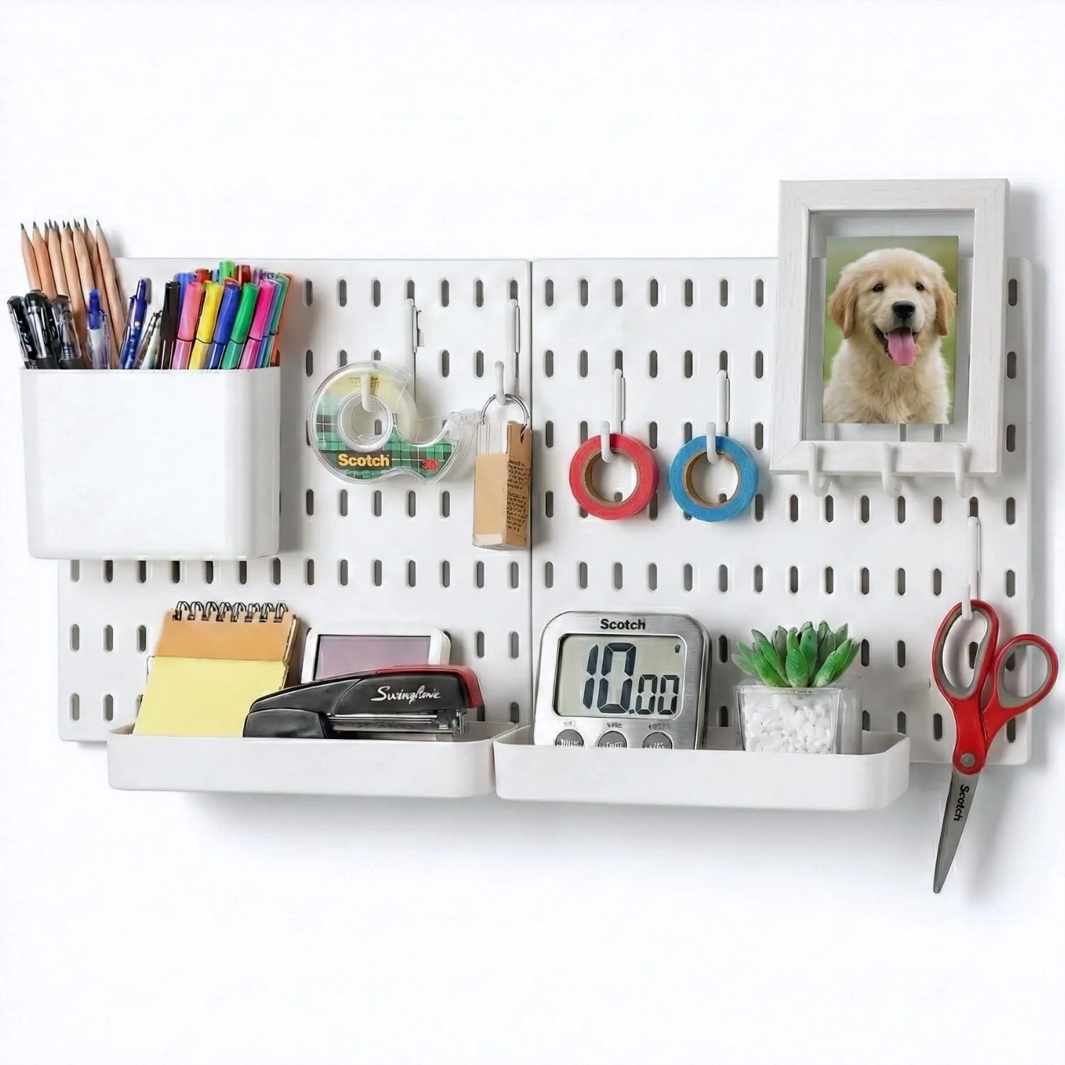 Peg Board Wall Organizer – Plastic Modular Pegboard Panels for Home Office, Craft Room, Gaming Setup, White 22"×11"
Peg Board Wall Organizer – Plastic Modular Pegboard Panels for Home Office, Craft Room, Gaming Setup, White 22"×11"