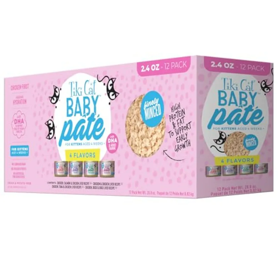 Tiki Cat Baby Pate Wet Cat Food for Kittens Variety Pack, 2.4 oz. Cans 12 Count
Tiki Cat Baby Pate Wet Cat Food for Kittens Variety Pack, 2.4 oz. Cans 12 Count