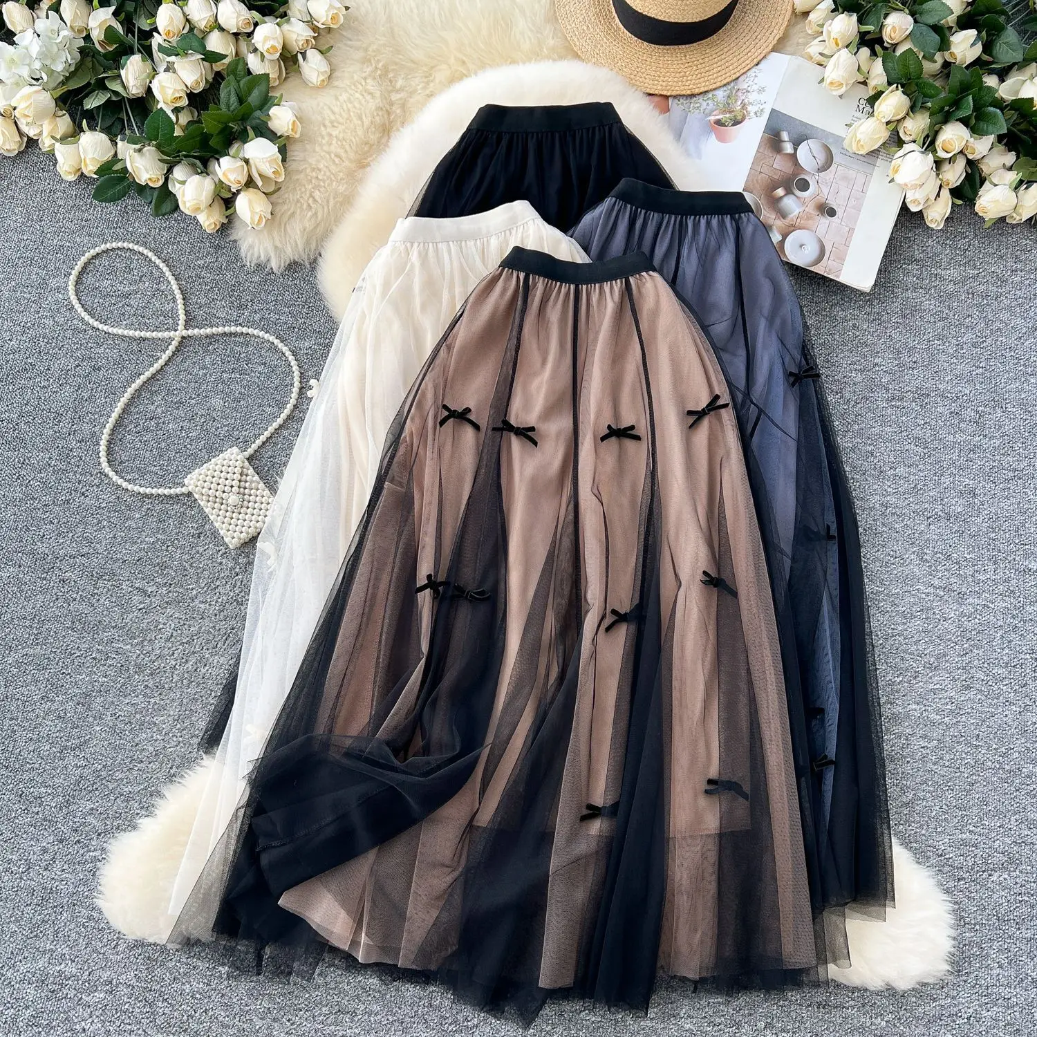 Autumn Winter Mesh Bow A-line Elegant Midi Skirts Women Korean Style Fashion High Waist Tulle Faldas
Autumn Winter Mesh Bow A-line Elegant Midi Skirts Women Korean Style Fashion High Waist Tulle Faldas