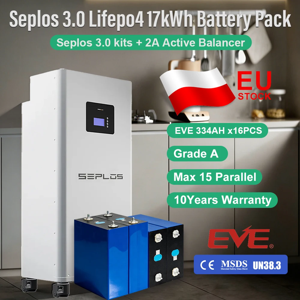 Аккумулятор LiFePO4 для ЕС, 17 кВт·ч, DIY-комплект, EVE334, класс A, Seplos 3.0, с активным балансиром 2А, CAN, RS485, 16 параллельных модулей, без НДС, бесплатная доставка
Аккумулятор LiFePO4 для ЕС, 17 кВт·ч, DIY-комплект, EVE334, класс A, Seplos 3.0, с активным балансиром 2А, CAN, RS485, 16 параллельных модулей, без НДС, бесплатная доставка