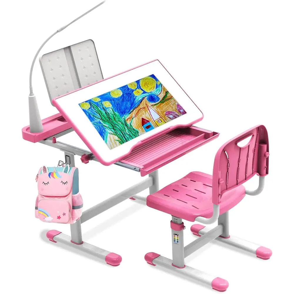 Height-Adjustable Pink Kids Desk and Chair Set for Ages 5-8 with 40-Degree Angled Desk and Lights
Height-Adjustable Pink Kids Desk and Chair Set for Ages 5-8 with 40-Degree Angled Desk and Lights