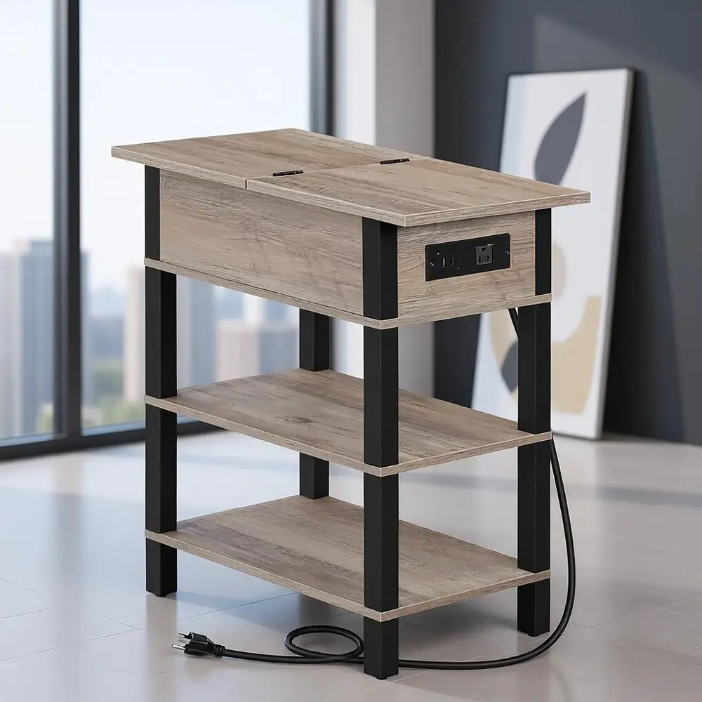 USB Charging End Table with Storage Shelves for Small Spaces in Living Room, Greige and Black
USB Charging End Table with Storage Shelves for Small Spaces in Living Room, Greige and Black