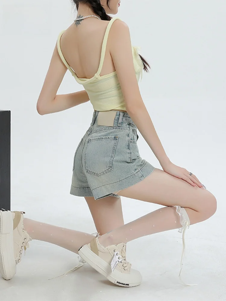 American Style High Waist Denim Shorts Women's Spring Summer Slim Fit Small Size Elastic A-Line Wide Leg Hot Pants
American Style High Waist Denim Shorts Women's Spring Summer Slim Fit Small Size Elastic A-Line Wide Leg Hot Pants