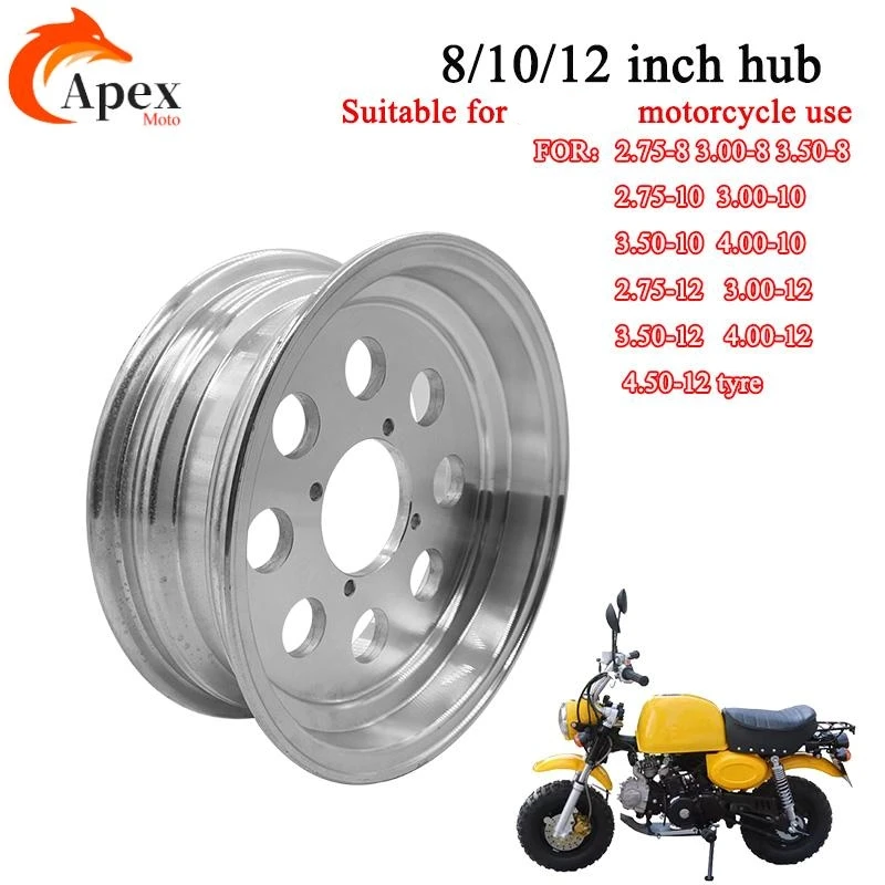 New 2.75-8 3.00-8 3.50-8 2.75-10 3.00-10 3.50-10 4.00-10 4.50-12 8/10/12 Inch Alloy Wheel Hub Aluminum for Bike Small Motorcycle
New 2.75-8 3.00-8 3.50-8 2.75-10 3.00-10 3.50-10 4.00-10 4.50-12 8/10/12 Inch Alloy Wheel Hub Aluminum for Bike Small Motorcycle