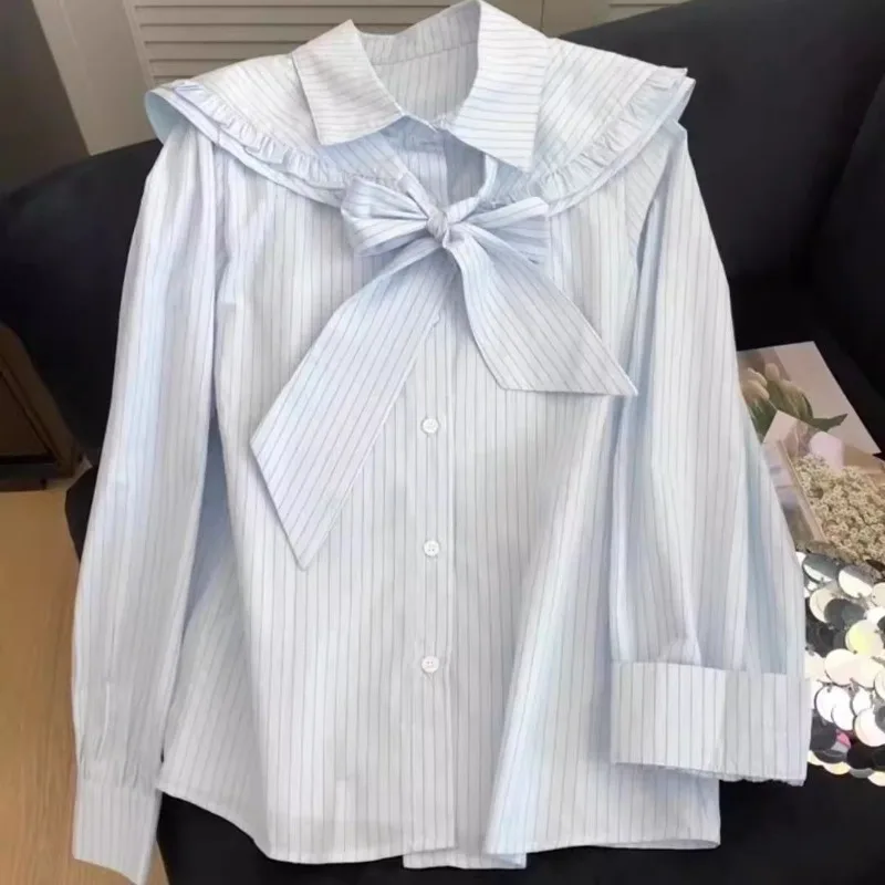 Femme Spring Summer Korean Fashion Button Bow Striped Women's Shirt All-match Fashionable Drawstring CottonLong Sleeve Cardigan
Femme Spring Summer Korean Fashion Button Bow Striped Women's Shirt All-match Fashionable Drawstring CottonLong Sleeve Cardigan
