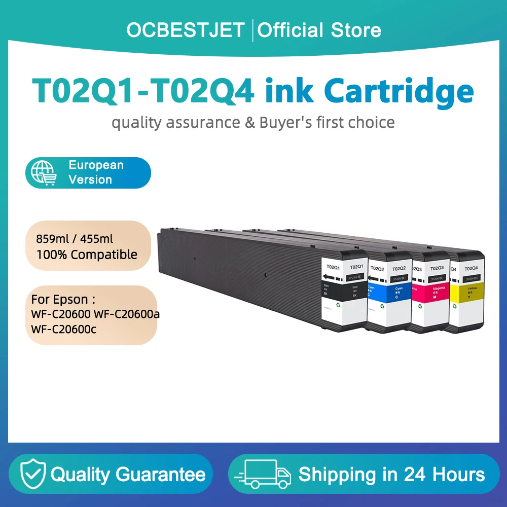 European 859ML / 455ml T02Q1 T02Q2 T02Q3 T02Q4 Compatible Ink Cartridge for Epson WF‑C20600WF‑C20600aWF‑C20600c printer
European 859ML / 455ml T02Q1 T02Q2 T02Q3 T02Q4 Compatible Ink Cartridge for Epson WF‑C20600WF‑C20600aWF‑C20600c printer