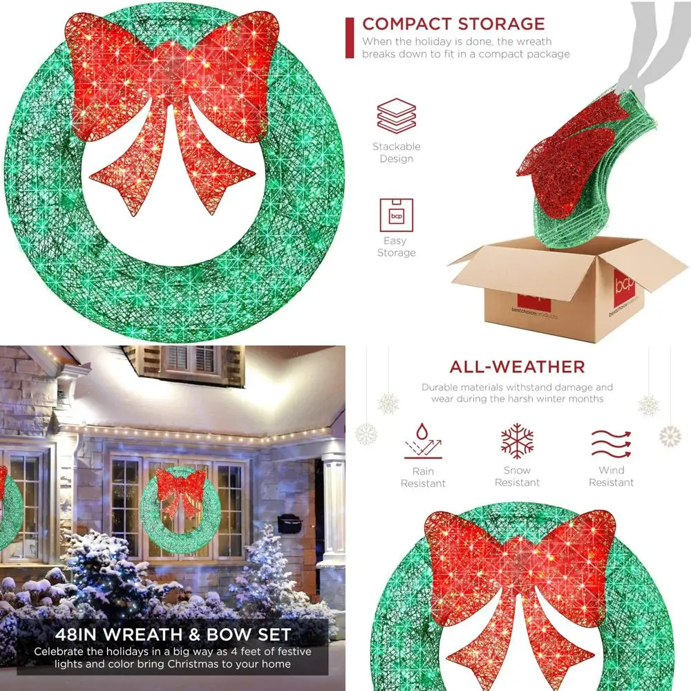 Предварительно освещенный 48-дюймовый уличный рождественский венок с 140 светодиодами, металлическое праздничное украшение для дома, зеленый бант - долговечный праздничный
Предварительно освещенный 48-дюймовый уличный рождественский венок с 140 светодиодами, металлическое праздничное украшение для дома, зеленый бант - долговечный праздничный