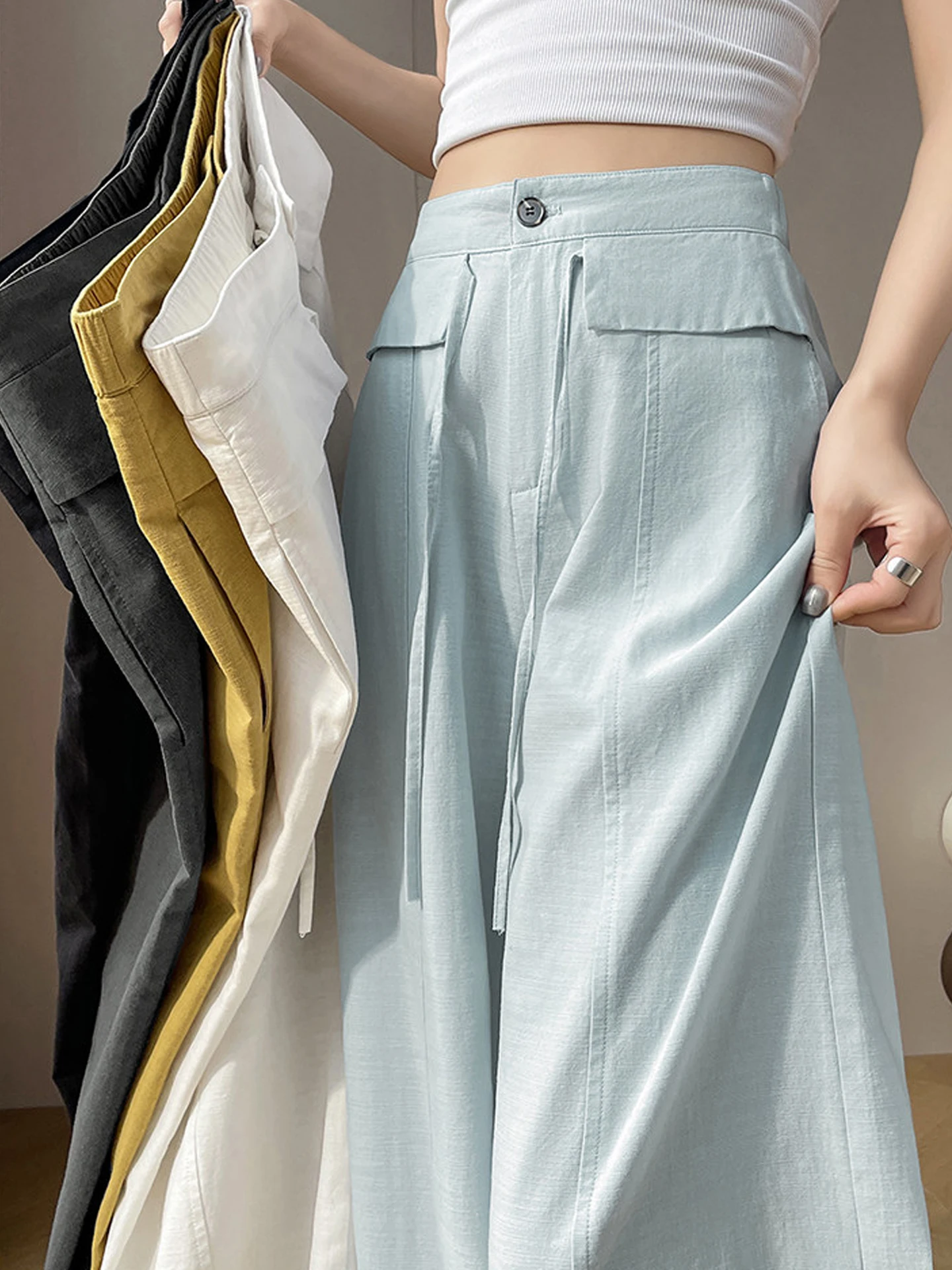 Summer Thin Ice Silk Wide Leg Pants High Waist Slimming Loose Straight Drapey Floor-Length Suit Pants Cotton Casual Tr...
Summer Thin Ice Silk Wide Leg Pants High Waist Slimming Loose Straight Drapey Floor-Length Suit Pants Cotton Casual Tr...