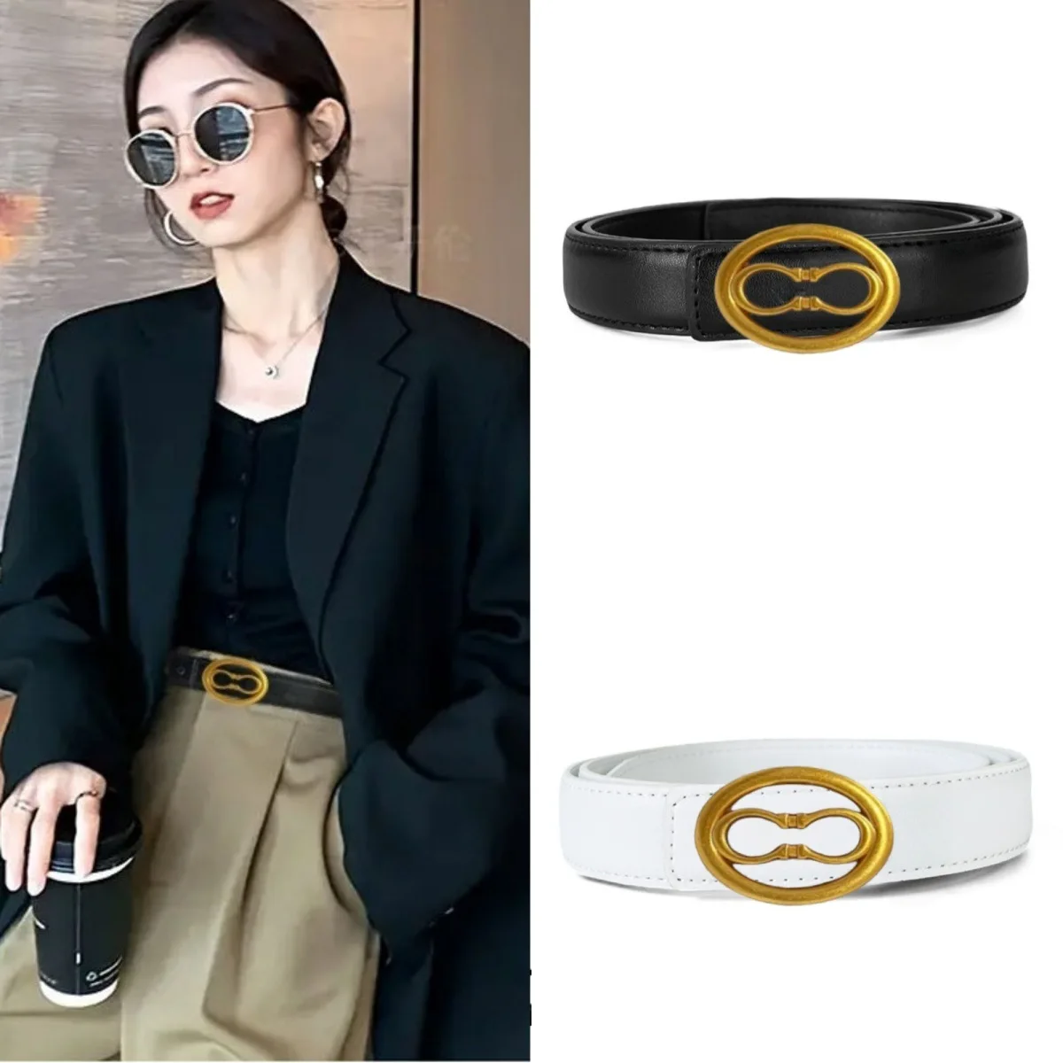Women's leather belt with smooth buckle; simple and fashionable business belt for men; versatile belt for trousers
Women's leather belt with smooth buckle; simple and fashionable business belt for men; versatile belt for trousers
