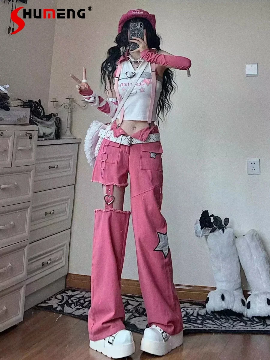 Japanese Subculture Punk Sweet Cool Girl V-neck Slim Y2K Crop Top High Waist Hollow-out Cargo Casual Denim Pants Trousers Women
Japanese Subculture Punk Sweet Cool Girl V-neck Slim Y2K Crop Top High Waist Hollow-out Cargo Casual Denim Pants Trousers Women