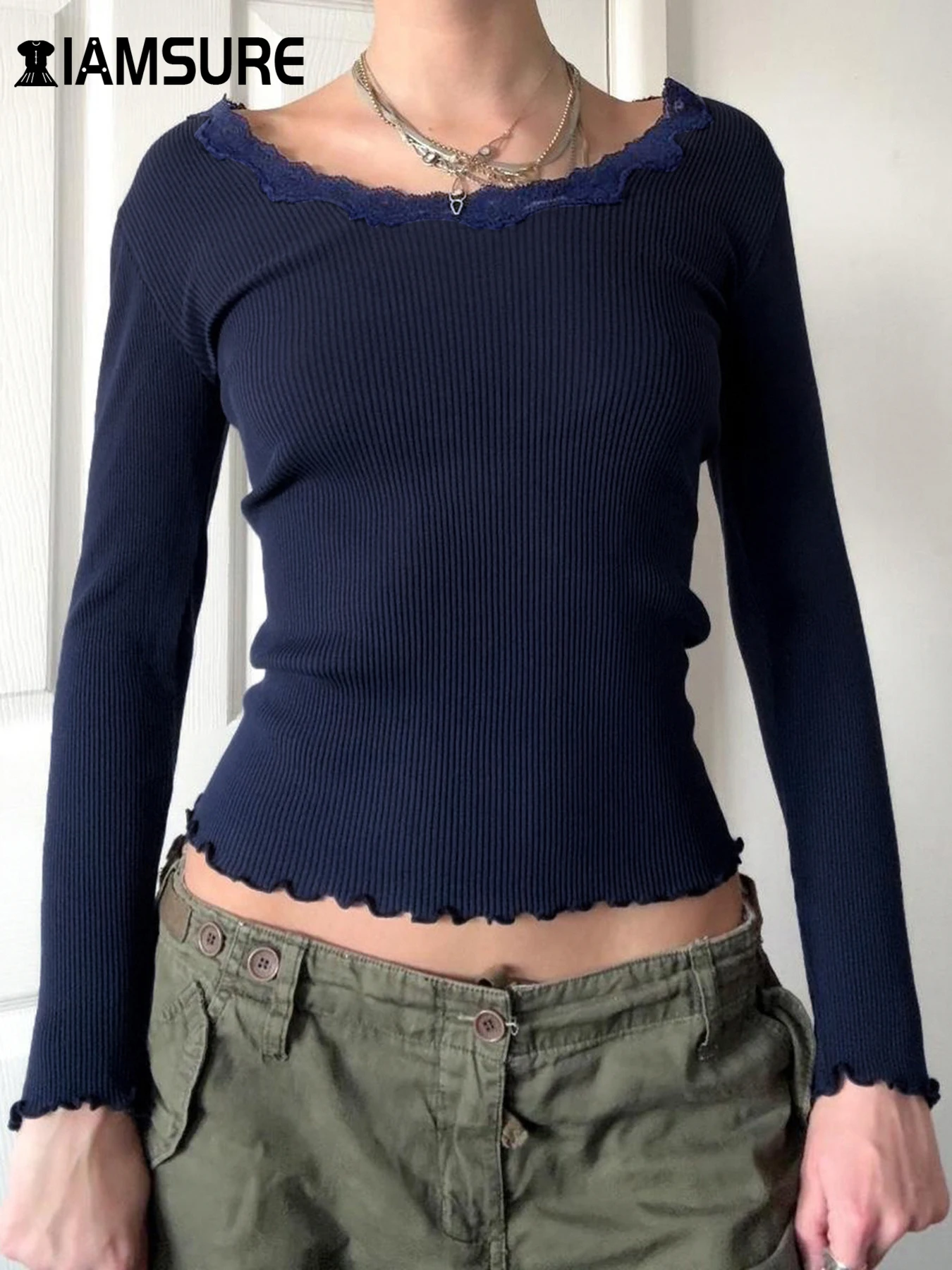 IAMSURE Casual Basic Lace Trim T Shirt Slim Patchwork O-Neck Long Sleeve Tees Women 2024 Autumn Spring Fashion Streetwear Ladies
IAMSURE Casual Basic Lace Trim T Shirt Slim Patchwork O-Neck Long Sleeve Tees Women 2024 Autumn Spring Fashion Streetwear Ladies