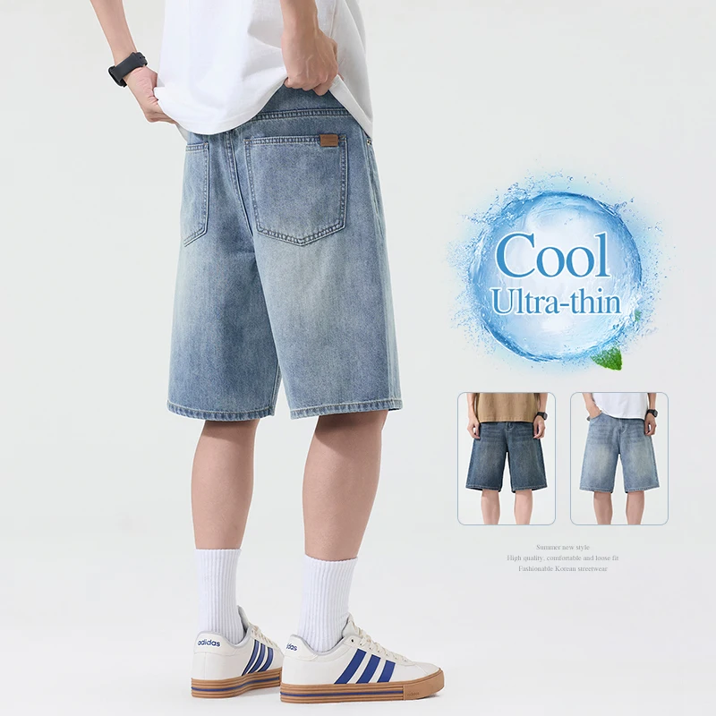 Summer Thin Denim Shorts Men's Fashion Light Blue Baggy Wide Leg Short Jeans Casual Loose Comfortable Cotton Knee-length Pants
Summer Thin Denim Shorts Men's Fashion Light Blue Baggy Wide Leg Short Jeans Casual Loose Comfortable Cotton Knee-length Pants