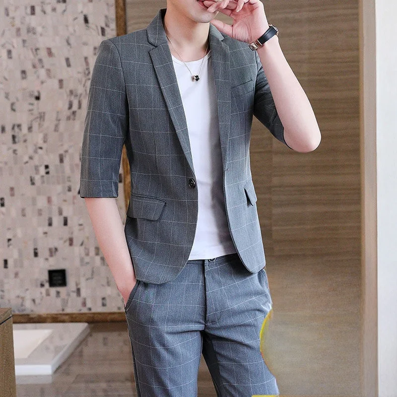 Summer Slim Fit Men's Casual Thin Short Sleeve Suit Three Piece Set Polyester Fiber Breathable Anti-Wrinkle Processing
Summer Slim Fit Men's Casual Thin Short Sleeve Suit Three Piece Set Polyester Fiber Breathable Anti-Wrinkle Processing