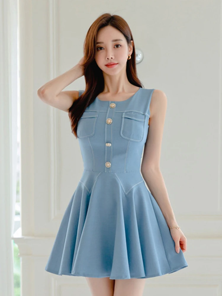 Summer Sweet Preppy Style Solid Short A-Line Dress Women Mujer Casual Sexy O-Neck Sleeveless Slim Mini Vestidos Street Clothes
Summer Sweet Preppy Style Solid Short A-Line Dress Women Mujer Casual Sexy O-Neck Sleeveless Slim Mini Vestidos Street Clothes
