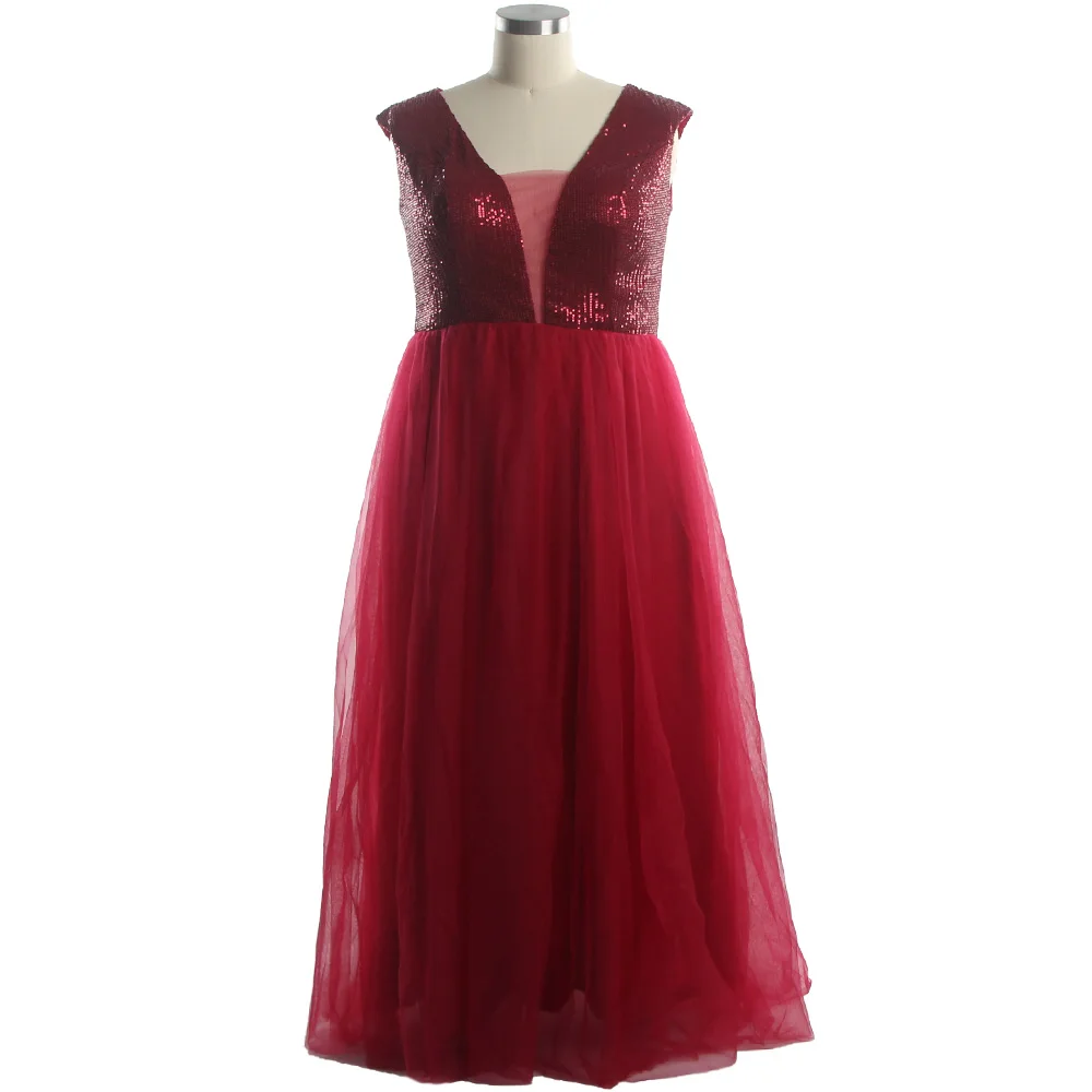 Evening Dresses Burgundy Sequins Tulle Deep V-neck Sleeveless Zipper Back Pleat A-line Floor Length Plus Women Party Dress D989
Evening Dresses Burgundy Sequins Tulle Deep V-neck Sleeveless Zipper Back Pleat A-line Floor Length Plus Women Party Dress D989
