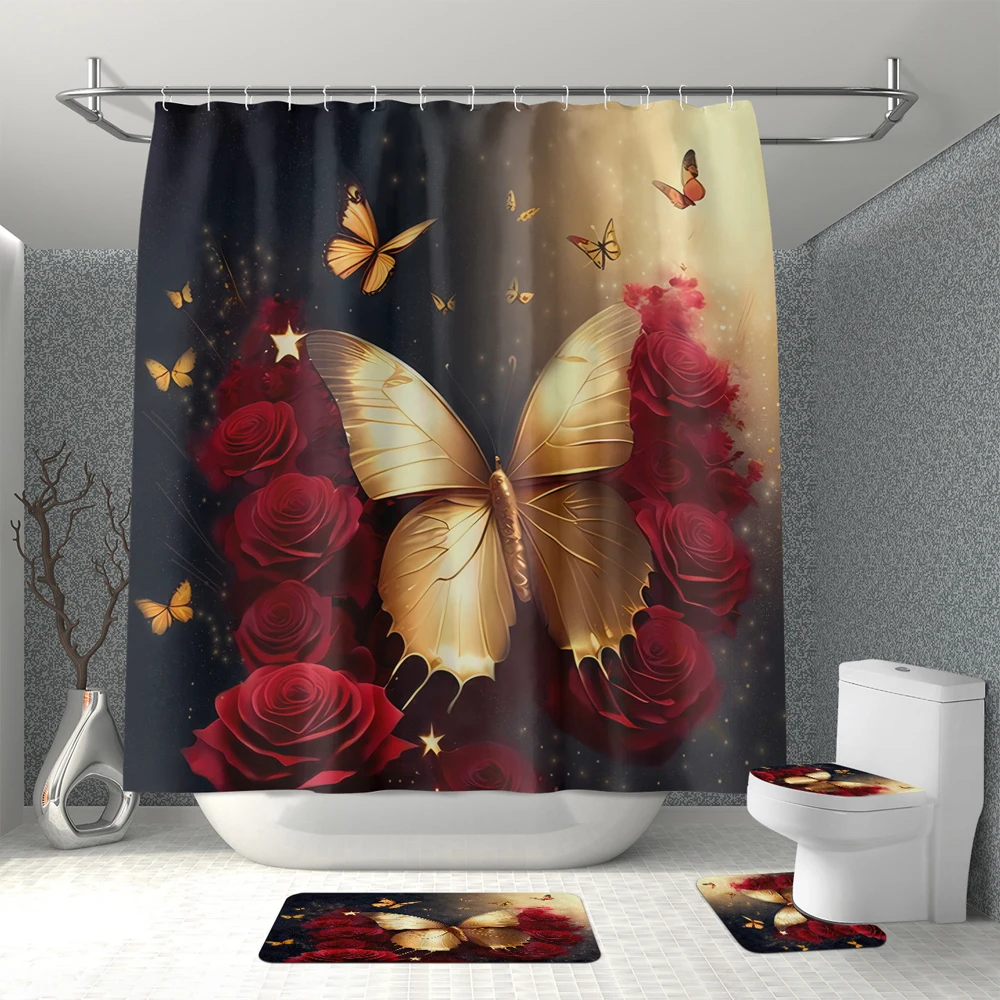 Butterfly Shower Curtain Bathroom set Fashion Pattern Shower Curtain rose non-slip Toilet Cover floor Mat Carpet set
Butterfly Shower Curtain Bathroom set Fashion Pattern Shower Curtain rose non-slip Toilet Cover floor Mat Carpet set
