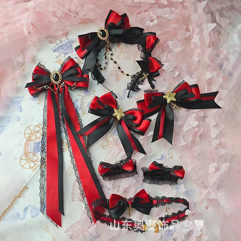 Original handmade lolita Headwears gorgeous bow black burgundy headband pair edge clip neck ring bracelet
Original handmade lolita Headwears gorgeous bow black burgundy headband pair edge clip neck ring bracelet