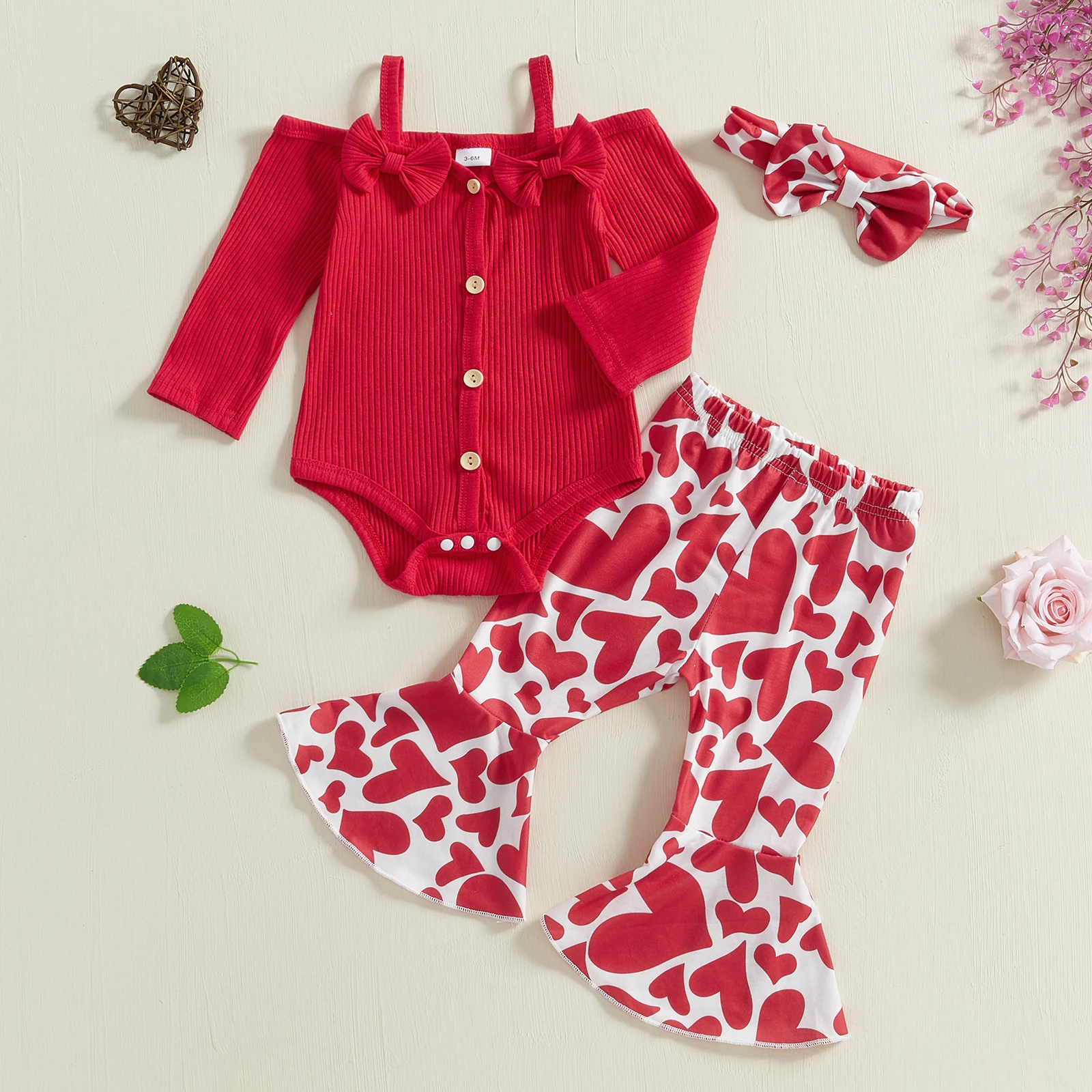 BeQeuewll Heart Print Baby Girls Clothing Set Spring Newborn Outfits Cold Shoulder Long Sleeves Romper Flared Pants Headband Set
BeQeuewll Heart Print Baby Girls Clothing Set Spring Newborn Outfits Cold Shoulder Long Sleeves Romper Flared Pants Headband Set