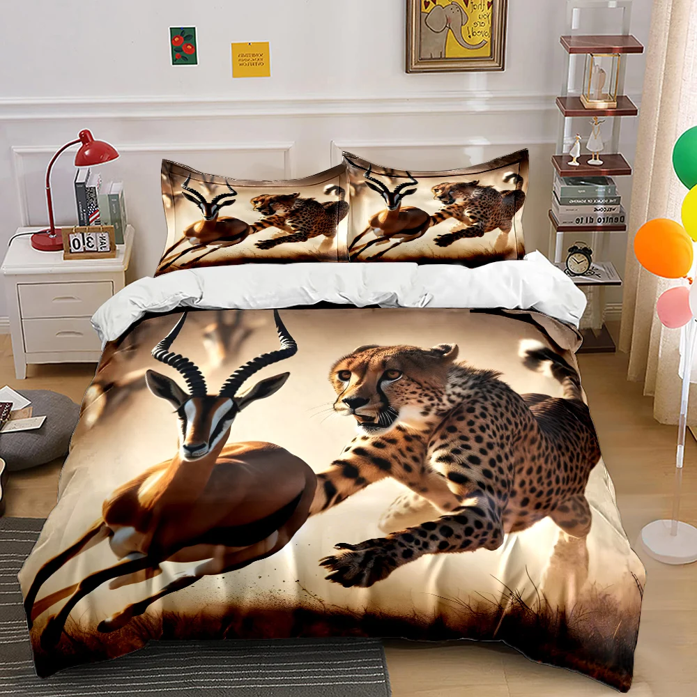 Cheetah chasing gazelle action scene Print Soft Comfortable Duvet Cover Bedding Set Included 1*Duvet Cover 2*Pillowcases
Cheetah chasing gazelle action scene Print Soft Comfortable Duvet Cover Bedding Set Included 1*Duvet Cover 2*Pillowcases