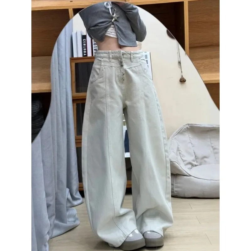 Womens Summer Off White High Waist Single Breasted Loose Wide Leg Denim Pants
Womens Summer Off White High Waist Single Breasted Loose Wide Leg Denim Pants