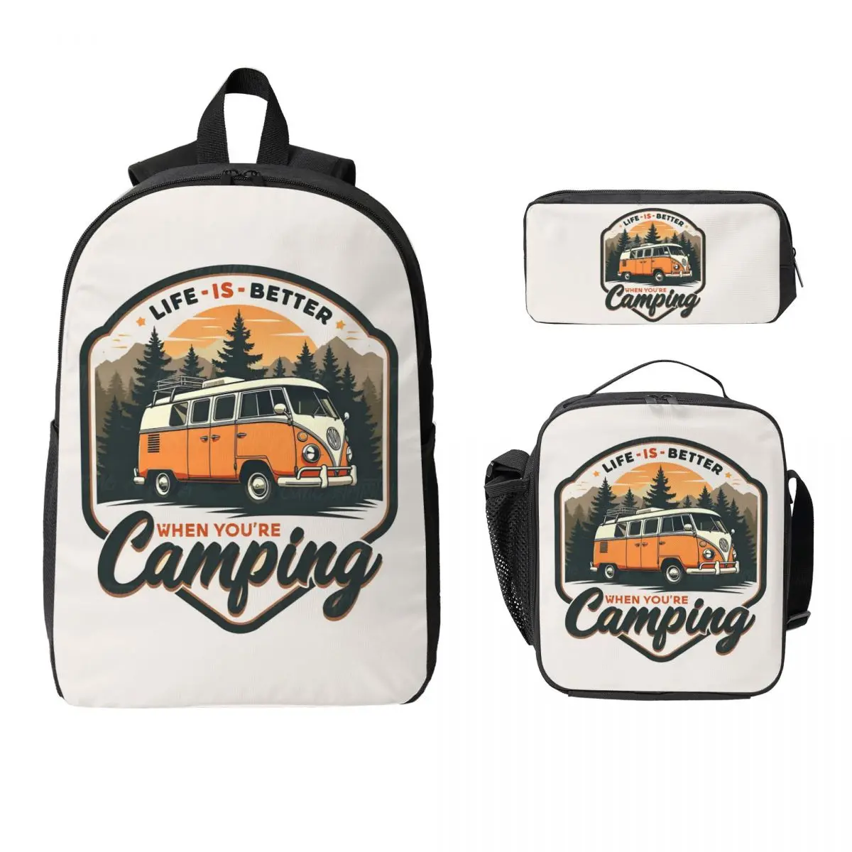 CamperVan Happy Camper Backpack Student BookBag School Bag Laptop Shoulder Bags 3ps Insulated Lunch Bag Pencil Case
CamperVan Happy Camper Backpack Student BookBag School Bag Laptop Shoulder Bags 3ps Insulated Lunch Bag Pencil Case