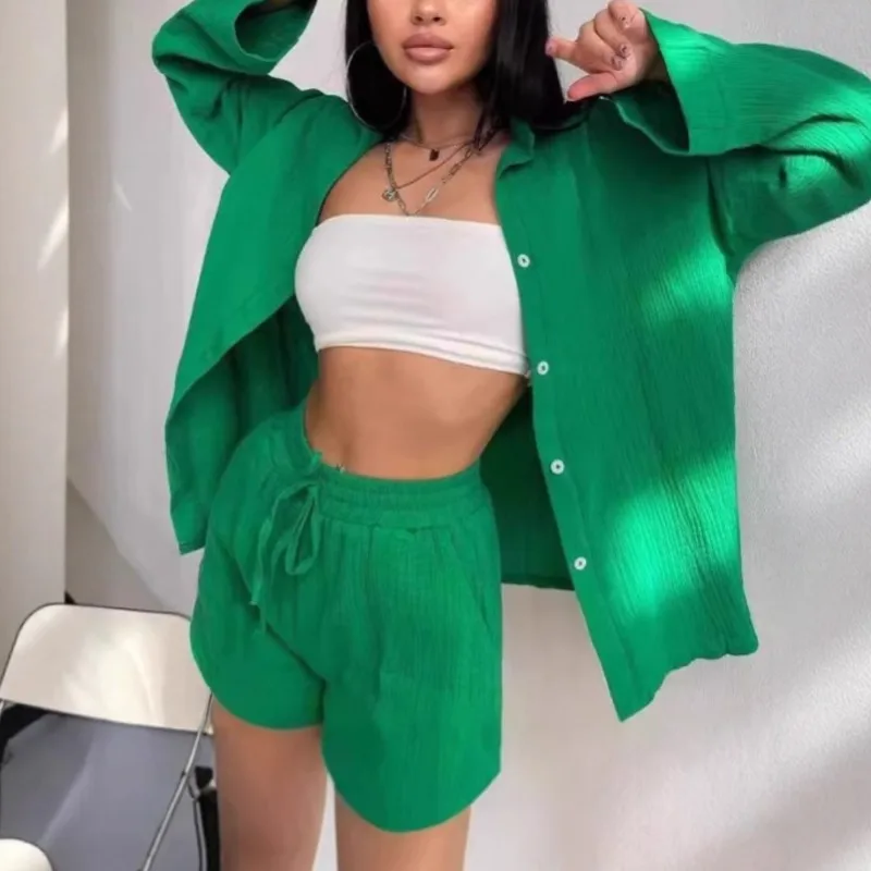 2026 New Women's Shorts Set Solid Color Casual Loose Breathable Fashion Comfortable Daily Commuter Long Sleeve Top Shorts Set
2026 New Women's Shorts Set Solid Color Casual Loose Breathable Fashion Comfortable Daily Commuter Long Sleeve Top Shorts Set