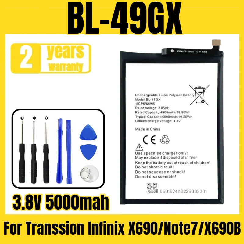 Suitable for Transsion Infinix X690/Note7/X690B battery BL-49GX mobile phone battery, new large capacity, free tool 3.8V 5000mah
Suitable for Transsion Infinix X690/Note7/X690B battery BL-49GX mobile phone battery, new large capacity, free tool 3.8V 5000mah