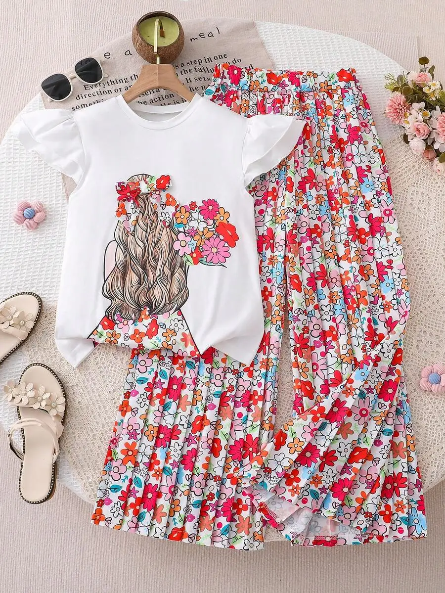 White Floral Print Ruffle Sleeve T-Shirt And Wide Leg Pants 2-Piece Set Casual Summer Outfit
White Floral Print Ruffle Sleeve T-Shirt And Wide Leg Pants 2-Piece Set Casual Summer Outfit