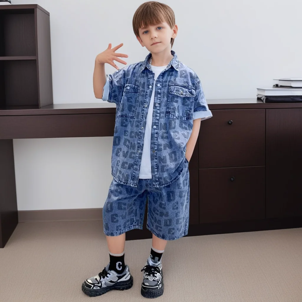 Boys Summer Denim Outfit Trendy Short Sleeve Shirt Shorts 2-Piece Casual Cool Thin Clothes for Kids School Child Clothing Set
Boys Summer Denim Outfit Trendy Short Sleeve Shirt Shorts 2-Piece Casual Cool Thin Clothes for Kids School Child Clothing Set