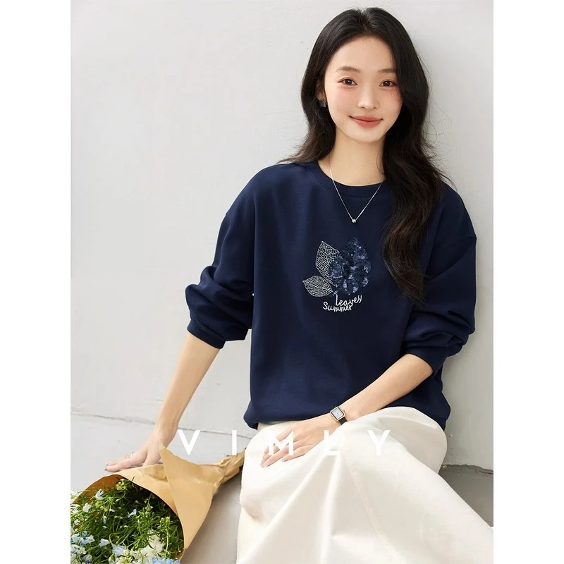 VIMLY Navy Blue Women's Sweatshirts 2025 Autumn Embroider Sequined Round Neck Sweatshirt Long Sleeve Knitted Ladies Tops A2156
VIMLY Navy Blue Women's Sweatshirts 2025 Autumn Embroider Sequined Round Neck Sweatshirt Long Sleeve Knitted Ladies Tops A2156