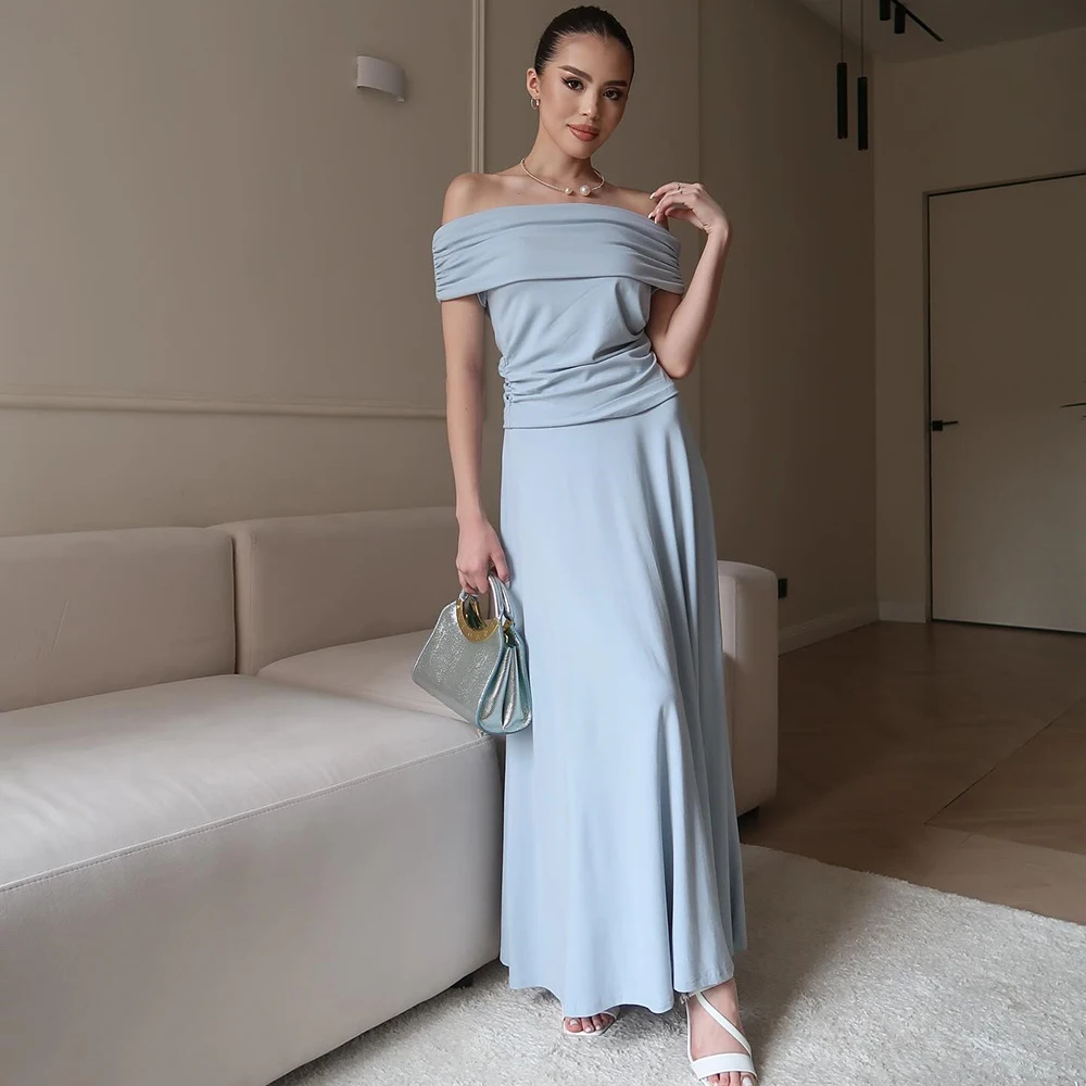 Customized Off the Shoulder Pleat Jersey Evening Dress Sleeveless A-line Simple Party Dress Backless Ankle Length Prom Gown
Customized Off the Shoulder Pleat Jersey Evening Dress Sleeveless A-line Simple Party Dress Backless Ankle Length Prom Gown