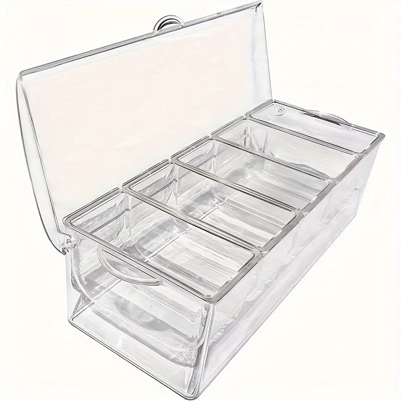 Chilled Condiment Server Tray, Bar Fruit Caddy with Lid And 5 Removable Compartments, Clear Ice Condiment Serving Tray for Party
Chilled Condiment Server Tray, Bar Fruit Caddy with Lid And 5 Removable Compartments, Clear Ice Condiment Serving Tray for Party