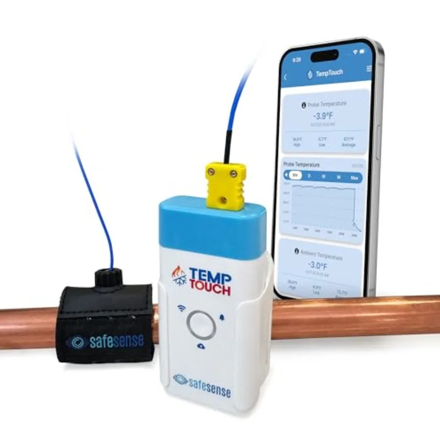 WiFi clamp sensor for plumbing/HVAC: ABS plastic, white, app-controlled wireless monitoring with Velcro strap
WiFi clamp sensor for plumbing/HVAC: ABS plastic, white, app-controlled wireless monitoring with Velcro strap