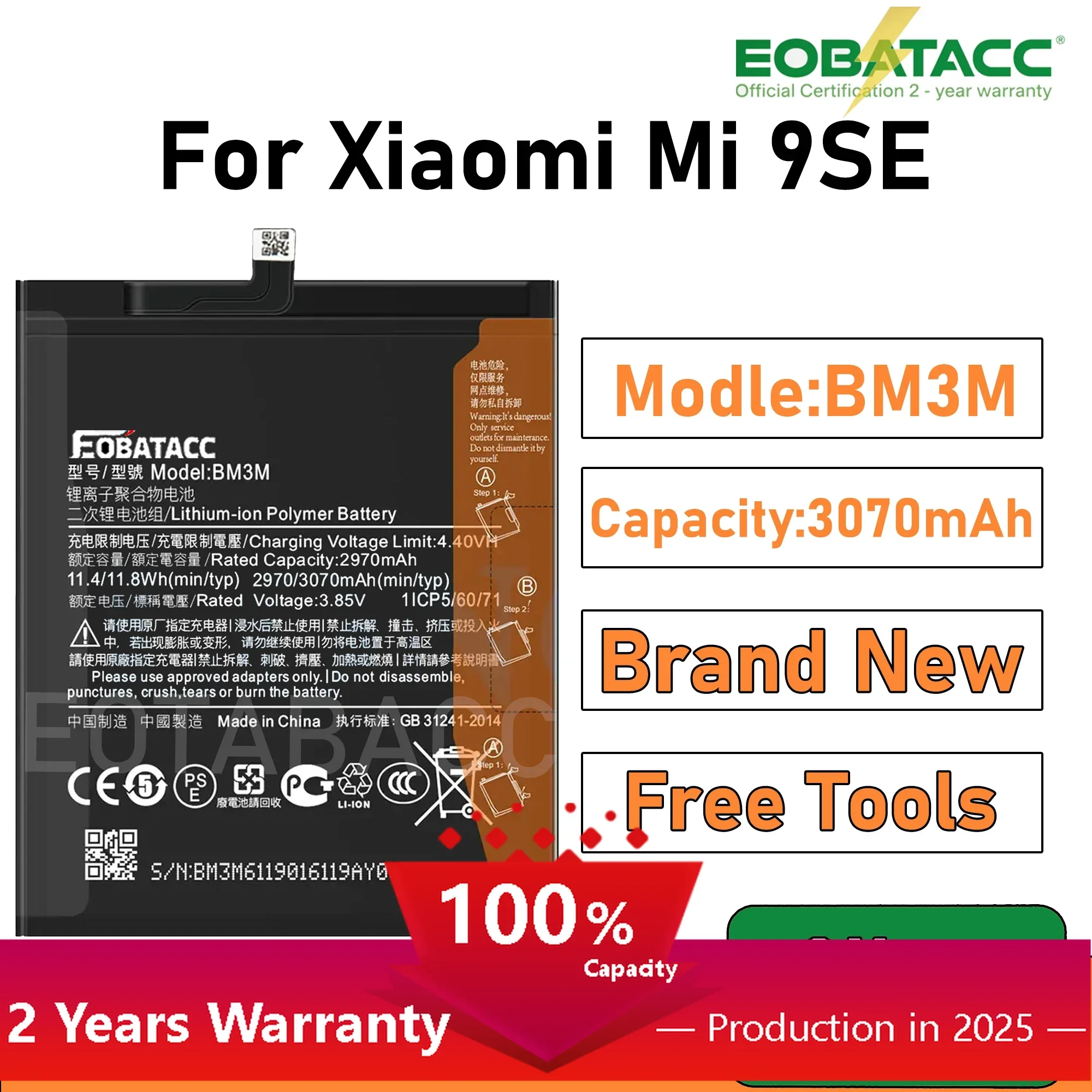 2025 Years EOBATACC 100% New BM3M Battery For Xiaomi 9SE 2970mAh Batteries+Free Tools
2025 Years EOBATACC 100% New BM3M Battery For Xiaomi 9SE 2970mAh Batteries+Free Tools