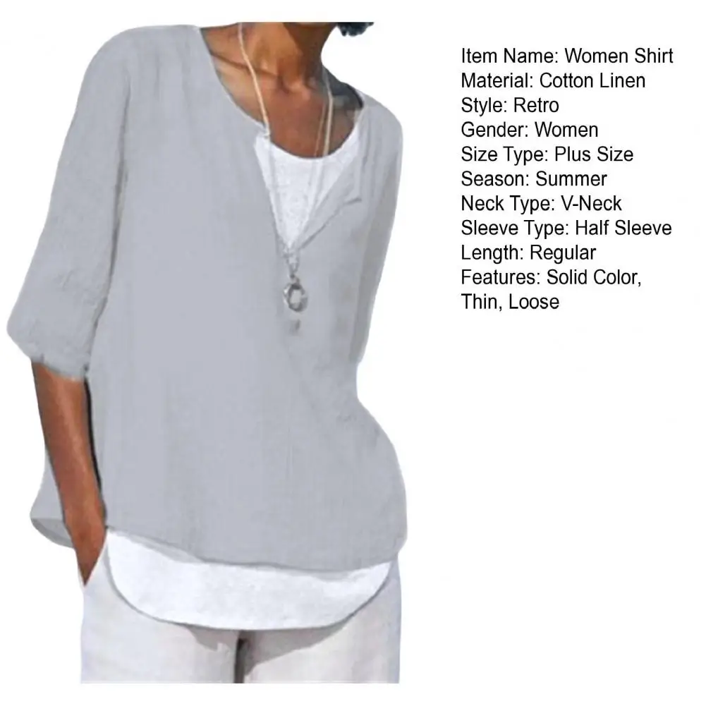 Half Sleeve Women Shirt V-neck Breathable Retro Casual Shirt Top False Two-piece Suit Summer Linen Blusas Tunic Femme Clothing
Half Sleeve Women Shirt V-neck Breathable Retro Casual Shirt Top False Two-piece Suit Summer Linen Blusas Tunic Femme Clothing