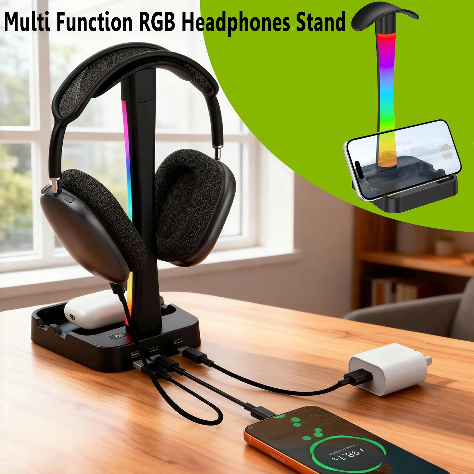 RGB Headphones Stand Multifunctional Gaming Headset Desktop Display Shelf USB 2Type-C Charging Port for Phone Headset Earbuds
RGB Headphones Stand Multifunctional Gaming Headset Desktop Display Shelf USB 2Type-C Charging Port for Phone Headset Earbuds