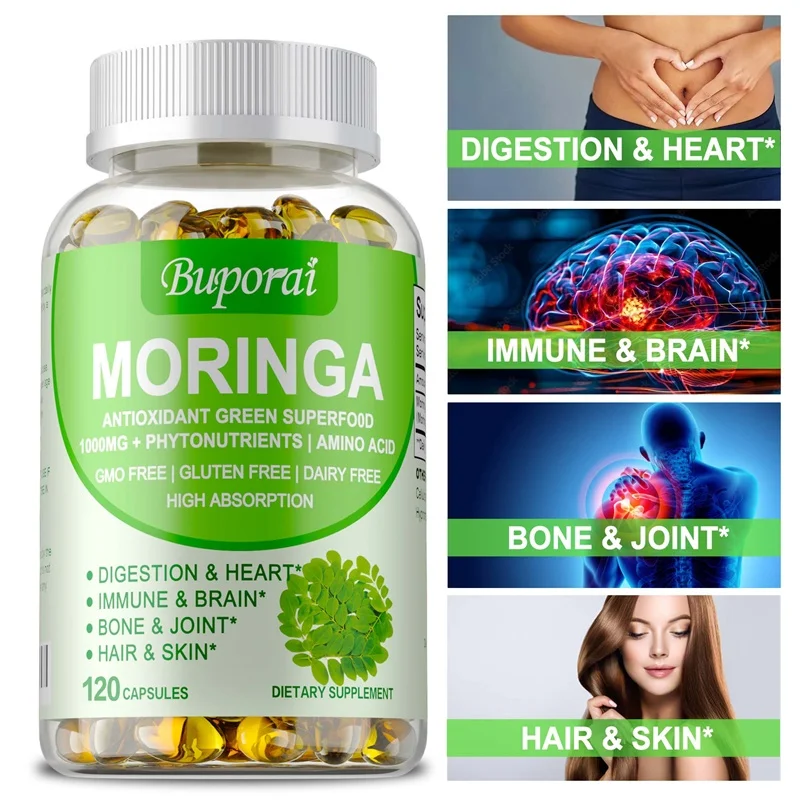 Moringa Capsules 1000mg - Rich in Antioxidants, Supports Skin, Immune and Gut Health, Boosts Natural Energy, Non-GMO
Moringa Capsules 1000mg - Rich in Antioxidants, Supports Skin, Immune and Gut Health, Boosts Natural Energy, Non-GMO